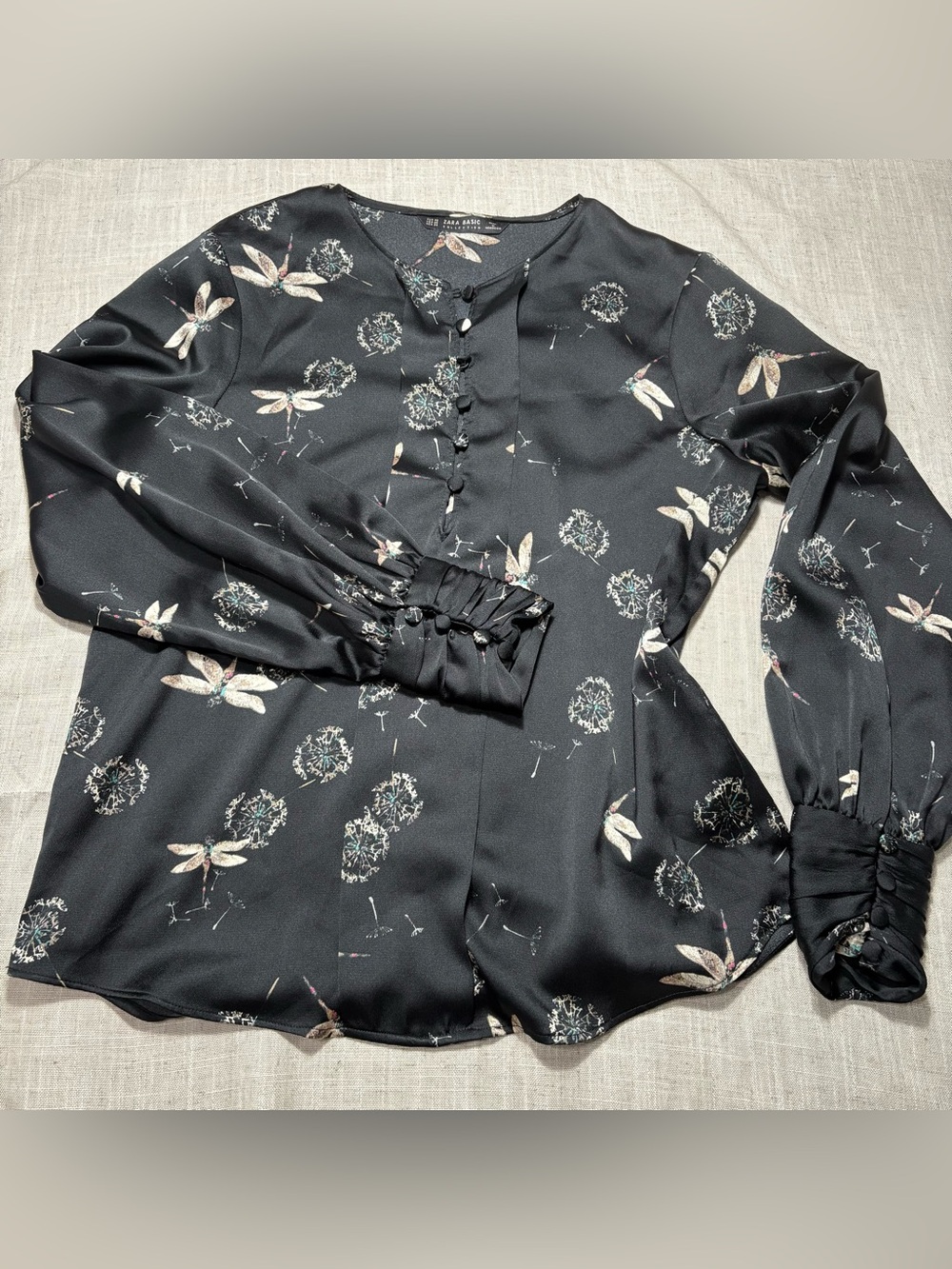 Zara Dandelion Dragonfly Long Sleeves Blouse Button Down Size XS